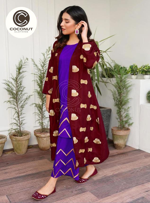 Embroidered Gown with Embroidered Inner & Flapper - Image 2