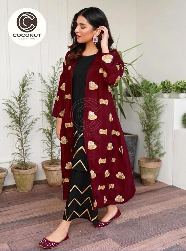 Embroidered Gown with Embroidered Inner & Flapper - Image 3