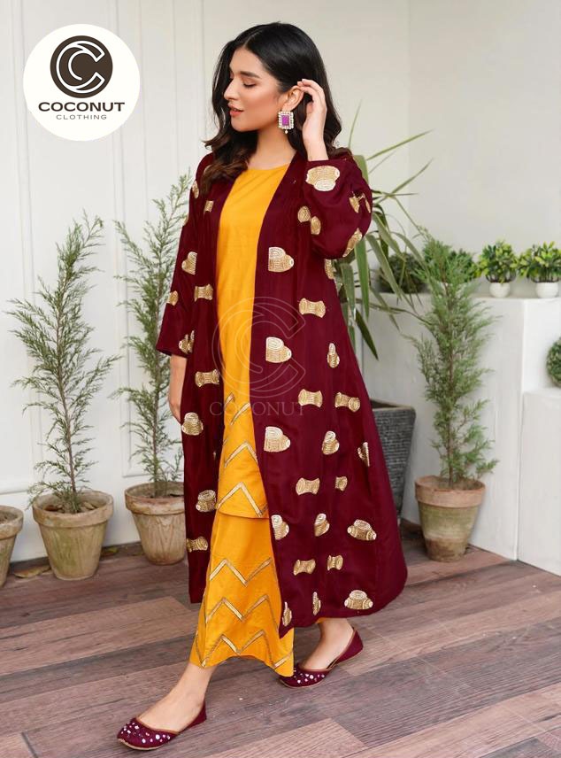 Embroidered Gown with Embroidered Inner & Flapper - Image 5